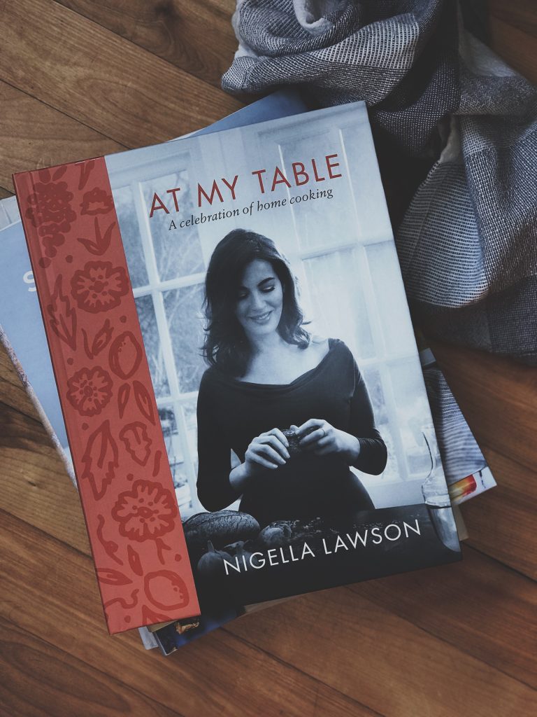 overhead image of Nigella Lawson's cookbook "At My Table".