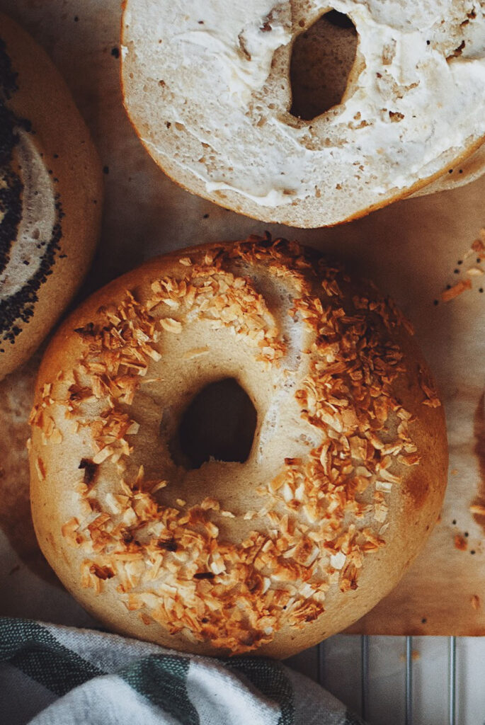 Overhead closeup of a New York style bagel.