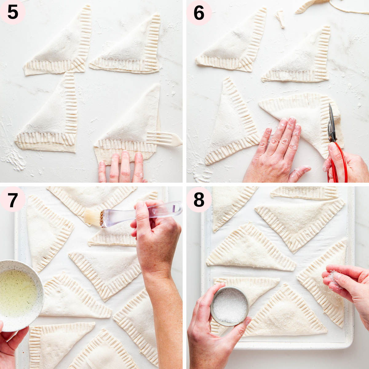 Peach turnover process shots 5 to 8.