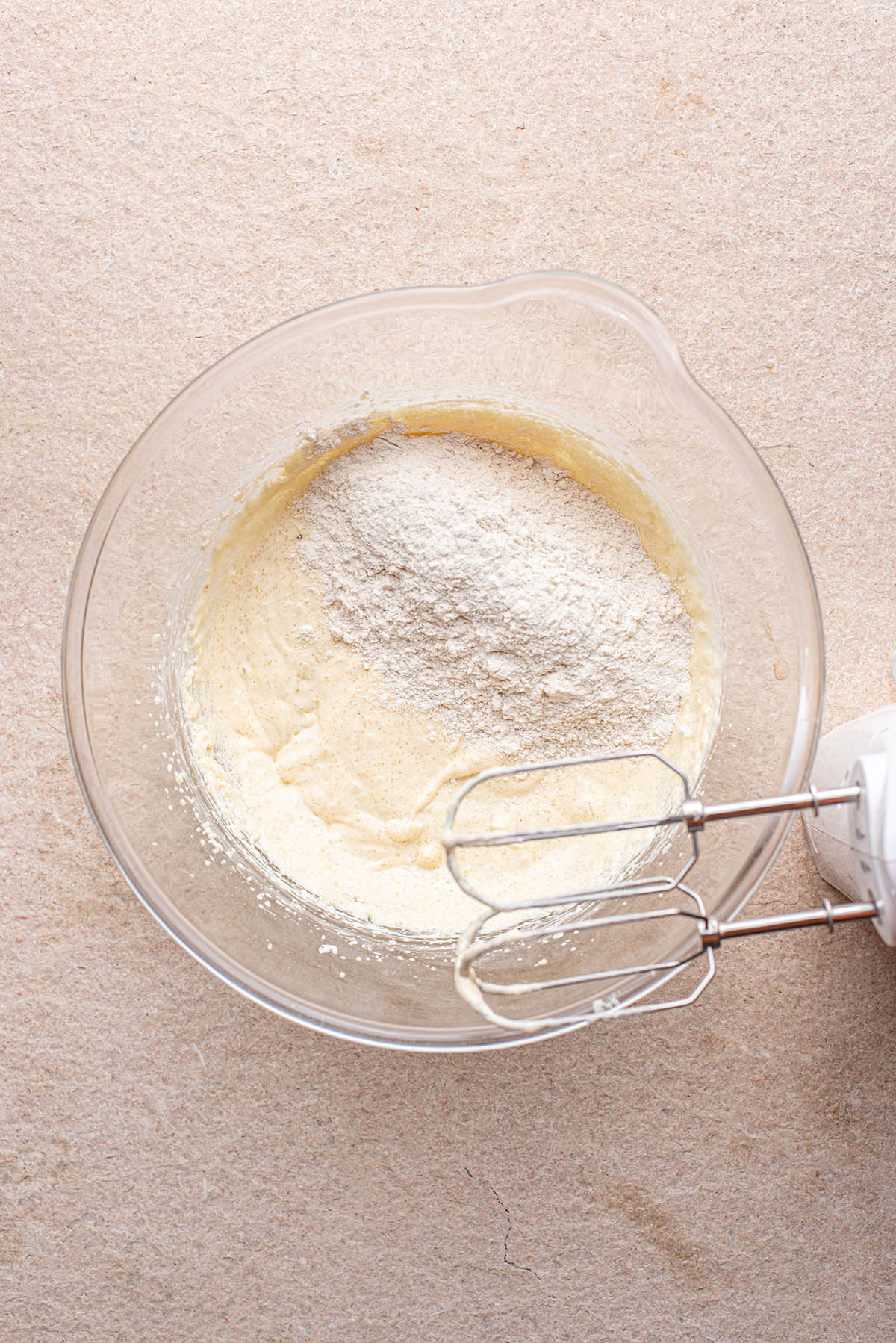Batter with first addition of flour.