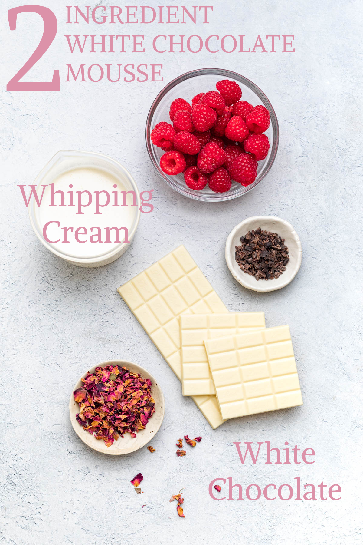Ingredients to make white chocolate mousse.