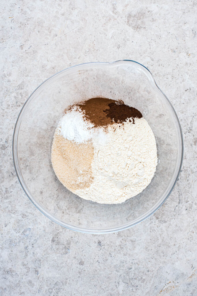 Dry ingredients in a large bowl.