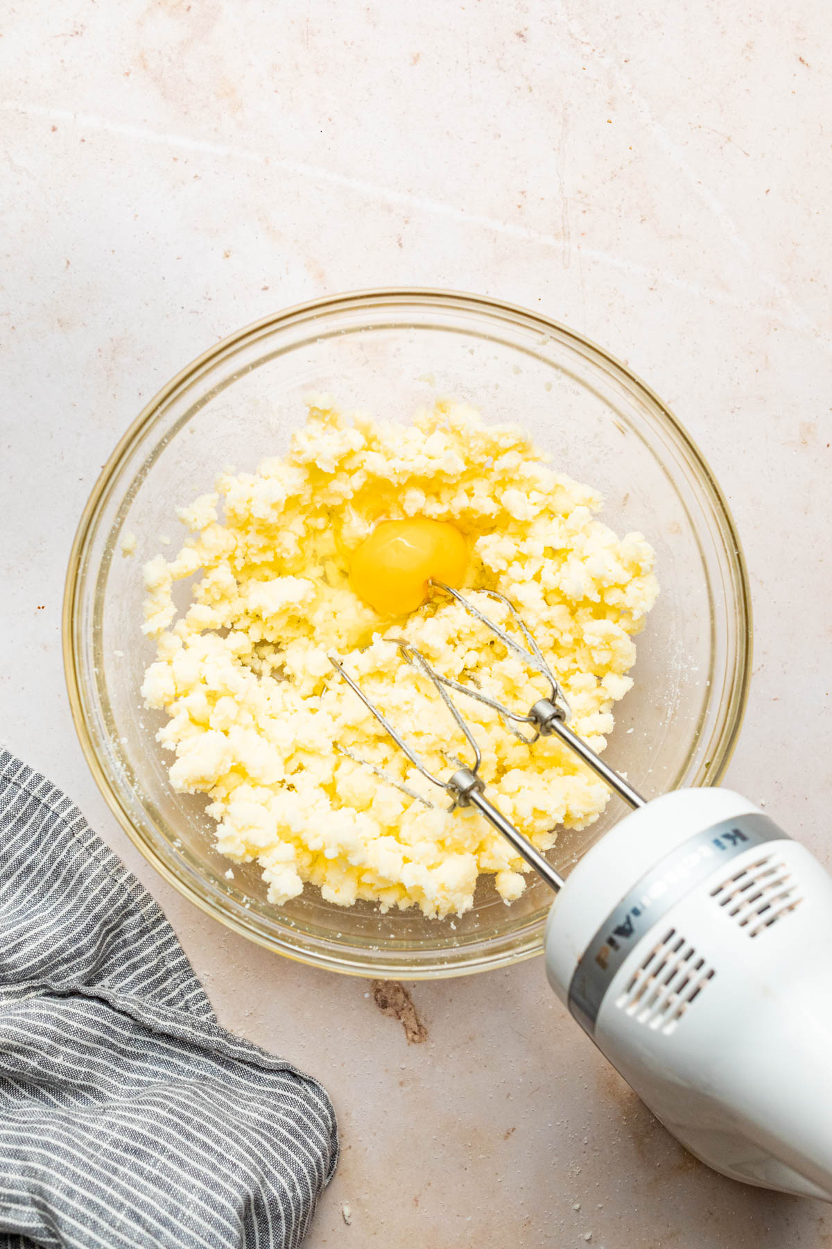 Egg added to butter mixture.