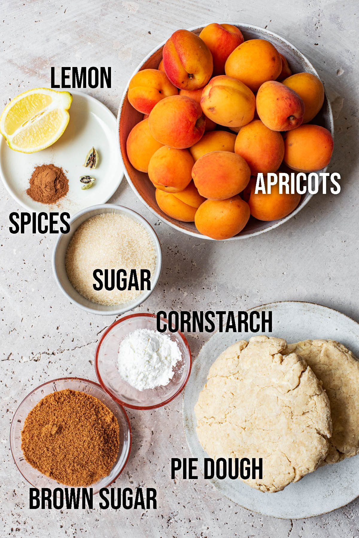Fresh Apricot Pie ingredients.