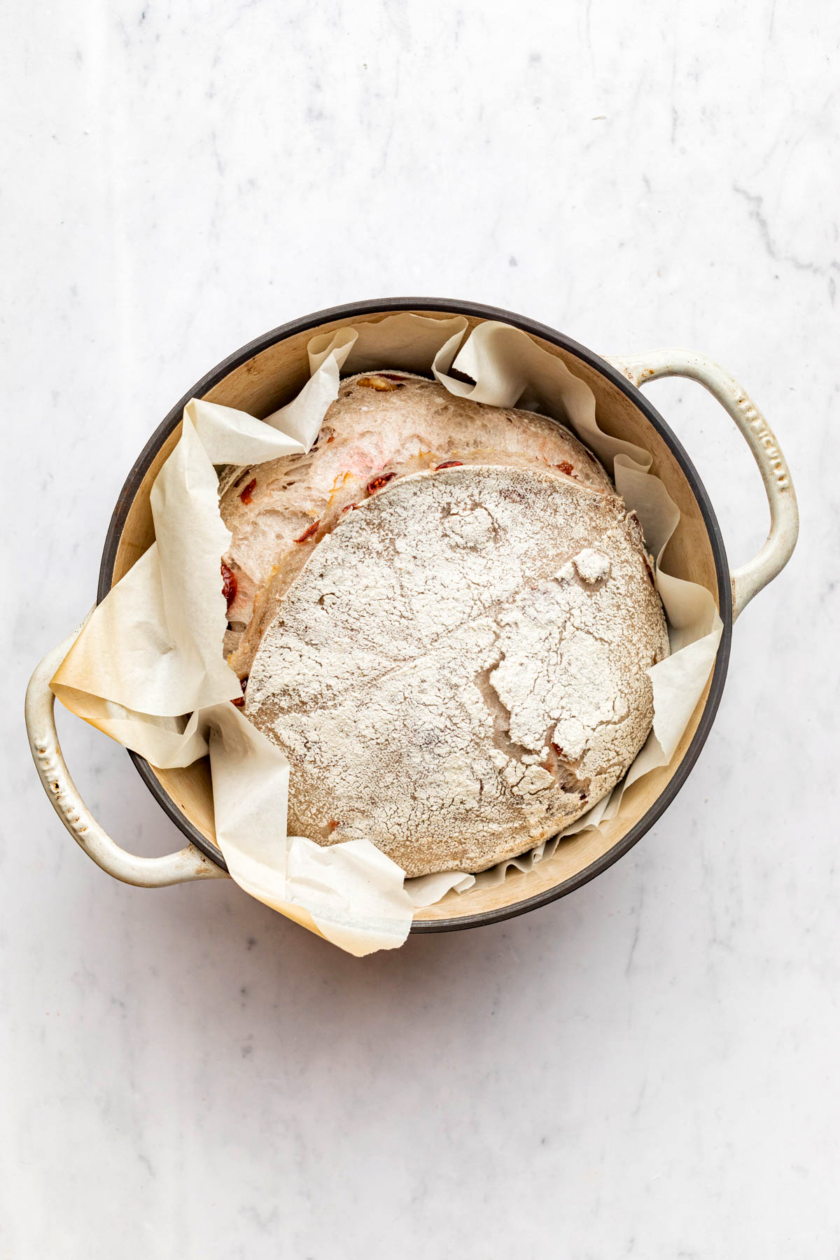 Partially baked bread in a pot.