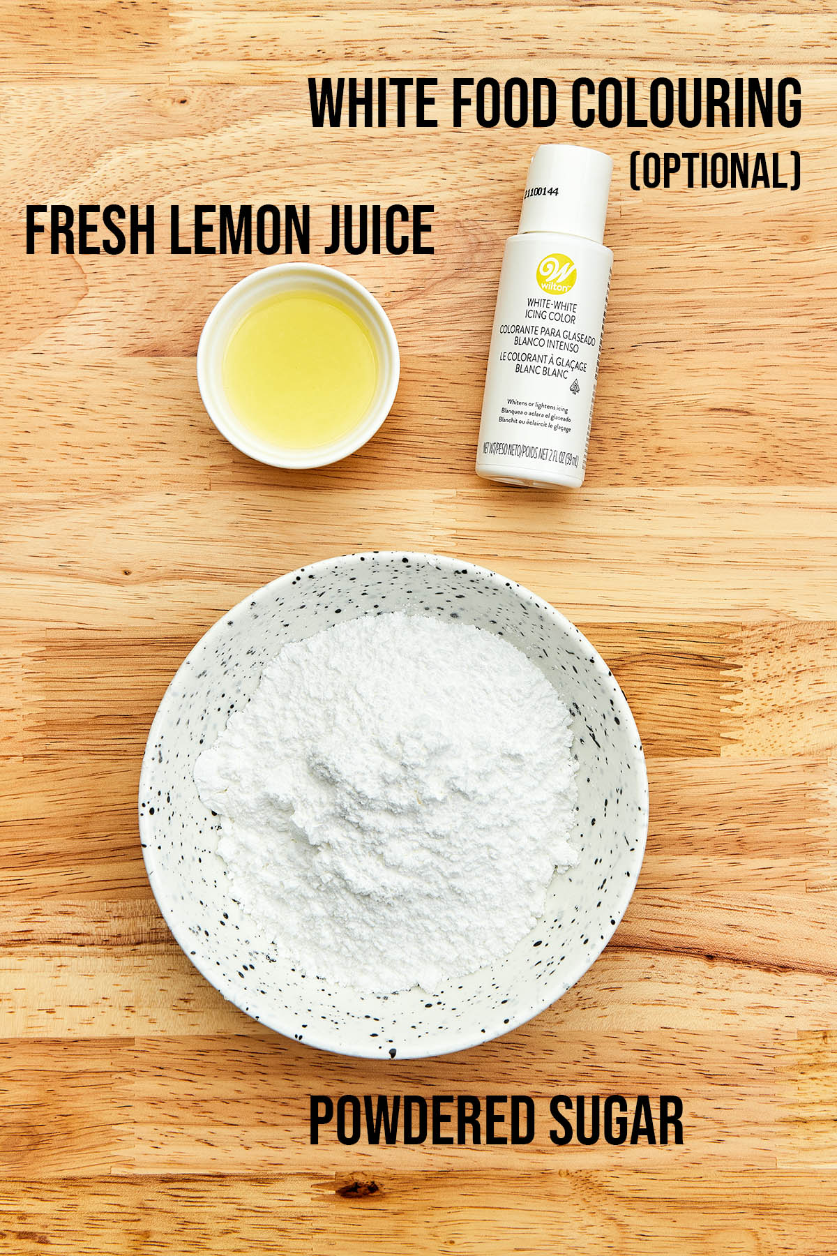 Ingredients to make lemon icing.