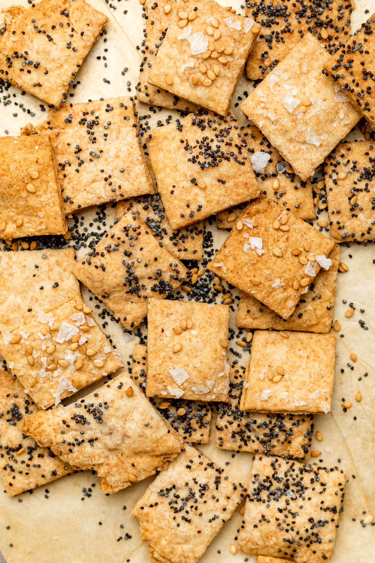 A pile of sourdough crackers.