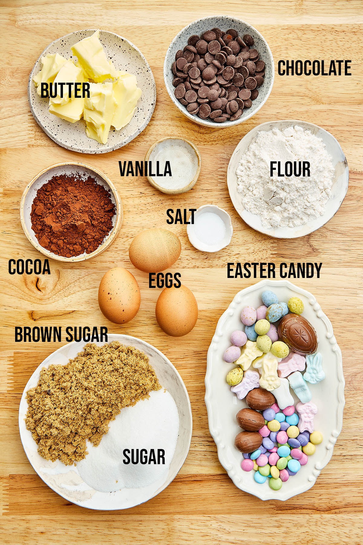 Ingredients to make Easter brownies.