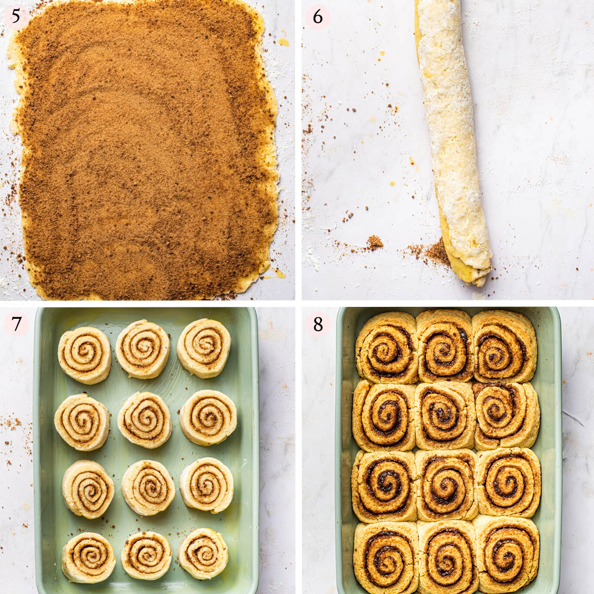 Yeast free cinnamon rolls steps 5 to 8.