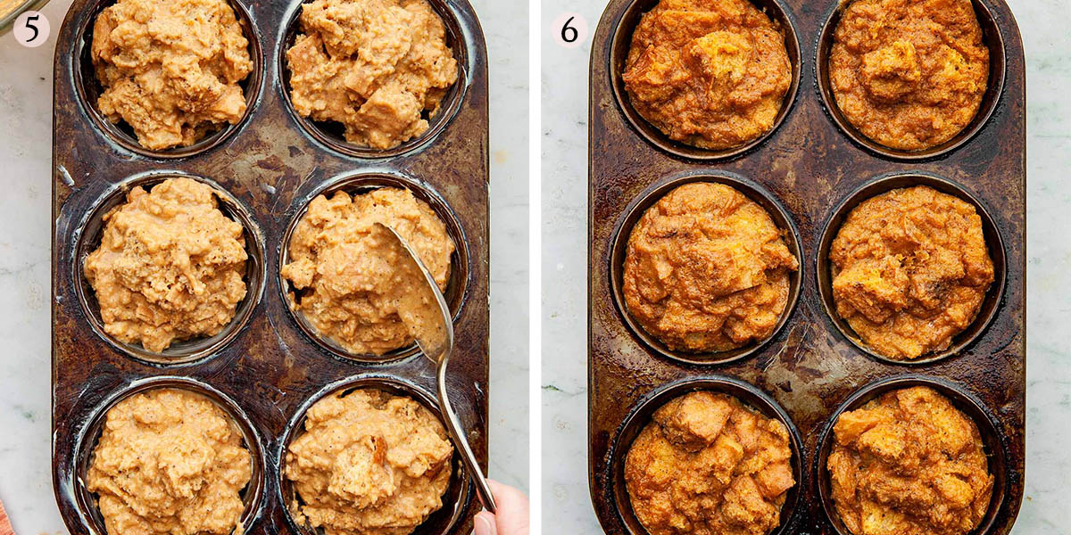 Pumpkin bread pudding steps 5 and 6.
