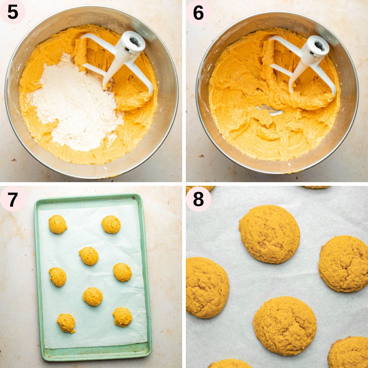 Pumpkin cookies steps 5 to 8.
